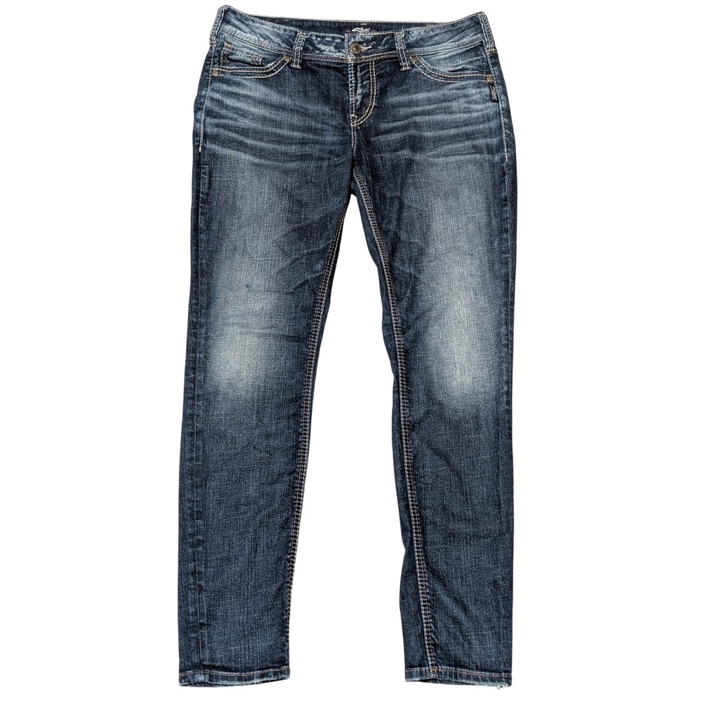 Silver Jeans Co. Skinny Womens 30 Blue Elyse Mid Skinny Stretch Dark Wash Denim